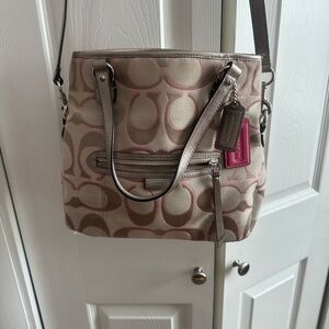 Coach Beige and Pink Signature Shoulder Bag - MIA.